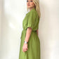 Yeşil, %100 Pamuk, Beli İp Bağlamalı, Cepli Elbise