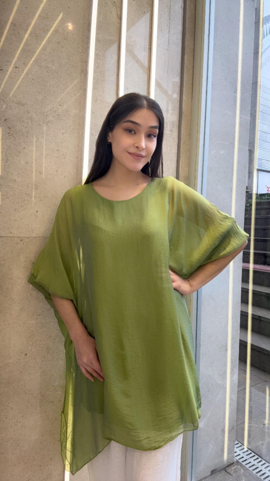 Yeşil, Astarlı İpek Bluz / Tunik Gömlek / STD Beden, 38/46