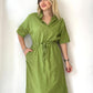 Yeşil, %100 Pamuk, Beli İp Bağlamalı, Cepli Elbise