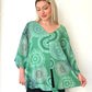 Yeşil, Batik Desenli, %100 Pamuk, Oversize Bluz