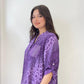 Mor, %100 Viskon, Dalgalı Leopar Desenli, Payetli Gömlek