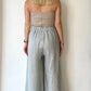 Açık Gri, %100 Keten, Çizgili, Beli Lastikli, Cepli, Bol Paça Pantolon
