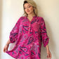 Fuşya Pembe, %100 Viskon, Şal Desenli Gömlek