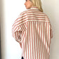 Kiremit, Çizgili, Oversize Gömlek