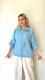 Açık Mavi, %100 Keten, Beli İp Bağlamalı Gömlek