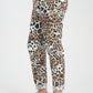 Ekru, Leopar Desenli, Beli Lastikli, Cepli, Jogger Pantolon