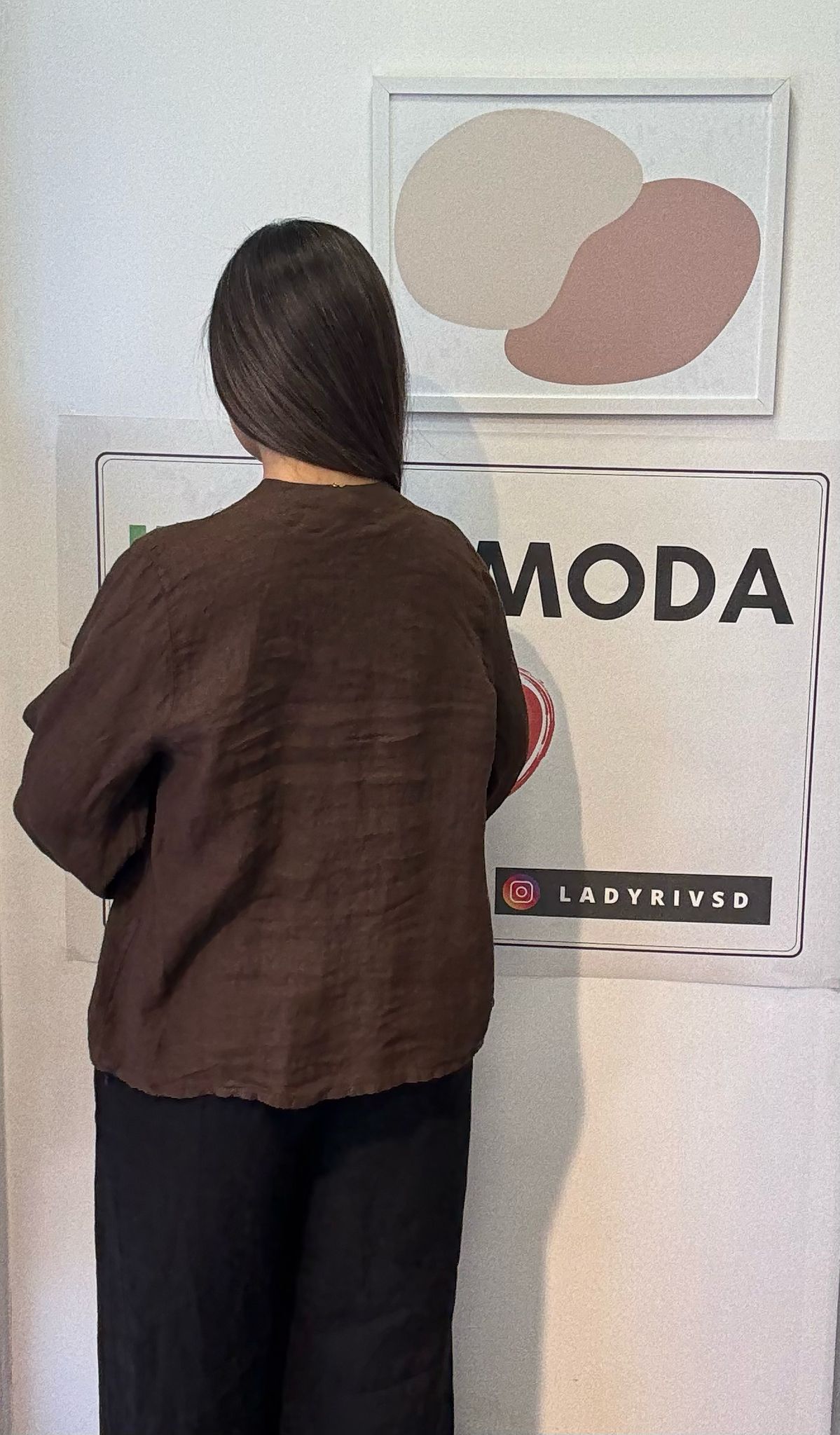 Kahve, %100 Keten, V Yaka Düğme Detaylı Gömlek, STD Beden, 38-46