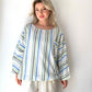 Mavi Yeşil, Çizgili, Gofre Koton Bluz