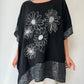 Siyah, Çiçek Desenli, Pamuk-Keten, Oversize, Payetli Bluz