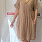 Camel, %100 Keten, V Yaka, Cepli, Gipeli, İtalyan Elbise / STD Beden-38/46