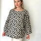 Siyah Krem, %100 Pamuk, Desenli Bluz