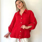 Kırmızı, %100 Keten, Beli İp Bağlamalı Gömlek