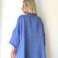 Açık Mavi, İpek Fırfırlı, Nakış İşlemeli, Oversize Keten Bluz