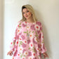 Açık Pembe, %100 Pamuk, Çiçek Desenli, Kolyeli Bluz