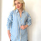 Koyu Mavi, Çizgili, Oversize Gömlek