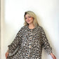 Bej, %100 Keten, Leopar Desenli Gömlek Ceket