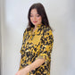 Sarı, %100 Viskon, Karışık Leopar Desenli, Payetli Gömlek