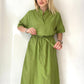 Yeşil, %100 Pamuk, Beli İp Bağlamalı, Cepli Elbise