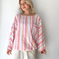 Kırmızı Turuncu, Çizgili, Gofre Koton Bluz