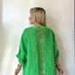 Yeşil, %100 Keten, Sırtı Dantel Detaylı Gömlek
