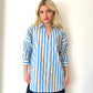 Koyu Mavi, Çizgili, Oversize Gömlek