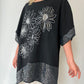 Siyah, Çiçek Desenli, Pamuk-Keten, Oversize, Payetli Bluz
