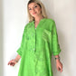 Fıstık Yeşili, Pamuk Fisto Detaylı, Payetli Keten Gömlek