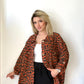 Turuncu, %100 Keten, Leopar Desenli Gömlek Ceket
