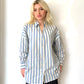İndigo Mavi, Çizgili, Oversize Gömlek