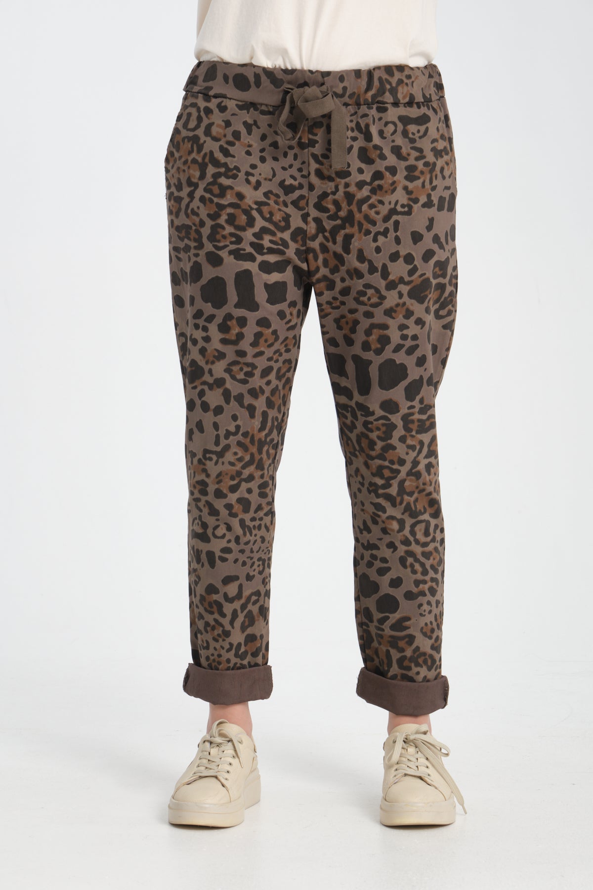 Vizon, Leopar Desenli, Beli Lastikli, Cepli, Jogger Pantolon